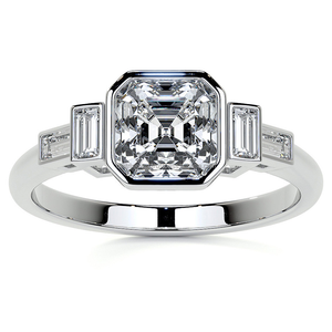 Precioso Anillo Solitario de Moissanita con 5 Piedras para Mujer, Chapado en Oro de 14 Quilates, con Engaste de Bisel de Diseño - Product Image 6