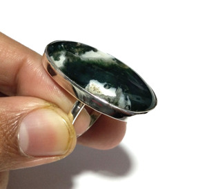 925 Solid Sterling Silver Moss Agate Gemstone <b>Ring</b> Oval Shape Stone Size (35x19 mm) Handmade <b>Ring</b> - Product Image 3