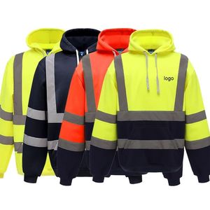 Sweat-shirt à capuche de sécurité réfléchissant jaune fluorescent à deux tons personnalisé en gros pour hommes, sweat-shirts à haute visibilité - Product Image 1