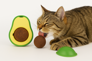 Juguete de bola de hierba gatera en forma de aguacate OEM, limpieza de dientes naturales y soporte de coccidia, juego interactivo para el cuidado de la salud de los gatos - Product Image 2