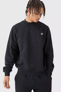 Huzaifa เสื้อสเวตเตอร์คอกลมของผู้ชายผ้าฝ้ายเสื้อสเวตเตอร์คอกลมแขนยาวผ้าซักได้สำหรับ100% สีดำ - Product Image 3