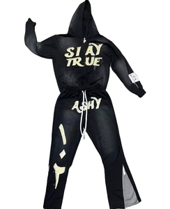 Survêtements en gros personnalisés, lavage à l'acide, grammage lourd, coupe droite, broderie usée, sweat-shirts et pantalons de survêtement - Product Image 1