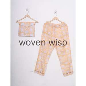 Ensemble pyjama à carreaux Boho à la mode Vêtements de nuit en coton doux avec tissu tissé imprimé à la main pour l'hiver-Options de commande en gros - Product Image 5