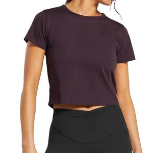 Hauts de sport ajustés pour femmes, hauts de yoga courts, manches courtes, vêtements de sport pour la salle de sport, chemise de fitness, vente en gros OEM - Product Image 1