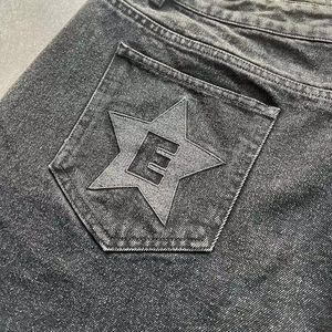 Shorts en denim solide respirant, style ample, taille élastique pour homme, écologique, 100% coton, OEM personnalisé, pantalon mi-long lavé - Product Image 2