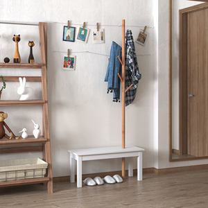 HOMCOM Porte-Manteau Banc Couloir Chambre, Bambou, Bois Blanc, 80x30x180cm - Product Image 2