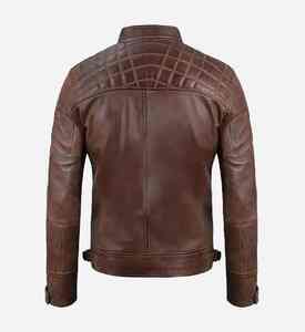 Veste de moto en cuir d'agneau véritable pour homme, col rond, fermeture éclair, crochetée, respirante, longueur standard, haut de gamme, chaude pour l'hiver - Product Image 3