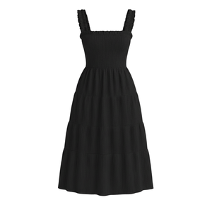 เดรสสั้นลำลองสไตล์รีสอร์ทสำหรับผู้หญิง ยอดขายดี ดีไซน์สม็อคที่ตัวเสื้อ แต่งระบายประดับลูกปัด ความยาวระดับเข่า รับผลิตเสื้อผ้าตามสั่ง รับผลิตแบบ OEM ODM - Product Image 1