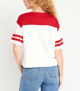 Camiseta de mujer de bloque de color por encargo peso pesado logotipo impreso personalizado 100% algodón camisetas transpirables de alta calidad para mujer - Product Image 3