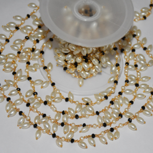 Gold Plated Rice Pearl Black Glass Bead Cluster <b>Rosary</b> Wire Wrapped Rondelle Chain for Jewelry Making - Product Image 1