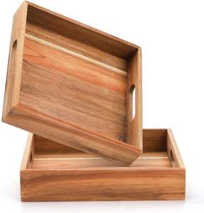 Ensemble de plateaux carrés en bois d'acacia en gros meilleur prix plateaux en bois naturel pour les repas et les boissons - Product Image 1