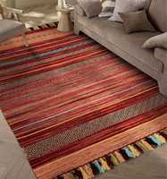 Tapis Kilim en laine tissé à la main, rouge rouille, motif géométrique, style bohème, pour salon, motif à carreaux, écologique, adapté aux animaux domestiques