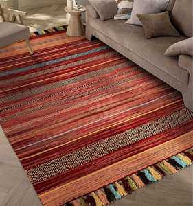 Handwoven Wool Kilim Rug, Rust Red Geometric Carpet, Boho Living Room Area Rug, Checkered Pattern Floor <b>Mat</b>, Modern Wool Dhurrie - Product Image 3