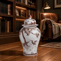 Vase de sol en porcelaine Art Déco brun rouille peint à la main, grand vase décoratif en céramique chinoise pour la décoration de la maison et des chambres d'hôtel