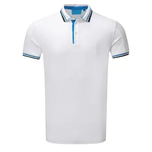 Kaus polo putih cepat kering pria, t-shirt polo katun kasual untuk pria