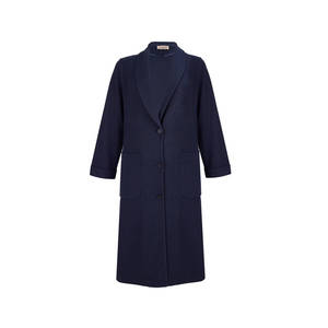 Navy Blue <b>Crocheted</b> <b>Long</b> <b>Cardigan</b> with Pockets and Shawl Collar - Product Image 1