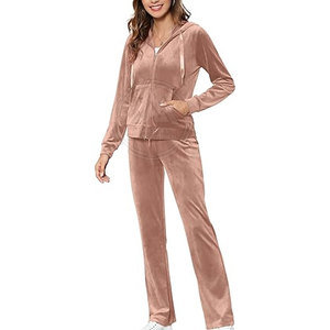 Survêtement en velours 100% coton personnalisé pour femmes meilleure qualité bas quantité minimale de commande mode Streetwear pour l'hiver motif solide - Product Image 1