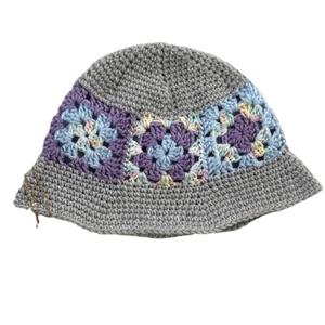 Unisex European American Style Hand Embroidery Bucket Hat 100% Milk Cotton <b>Yarn</b> New Pattern Checkered Design Daily Party Spring - Product Image 3