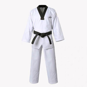 Profesional blanco Taekwondo Dobok cuello negro cuello en V uniforme conjunto WTF aprobado artes marciales Dan grado traje de entrenamiento muestra gratis - Product Image 1