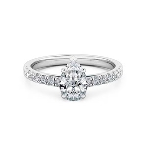 Trendy <b>Jewellery</b> Pear Cut Lab Grown Diamond Engagement Ring Diamond Band 0.90 Ct Total F-VS2 14K Solid Gold Prong Setting - Product Image 2