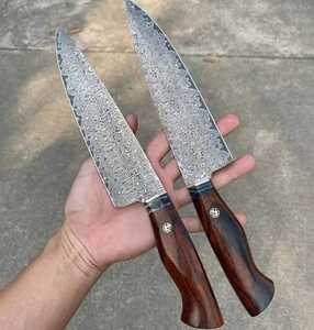 Cuchillo de Chef de Acero Inoxidable Hecho a Mano de Primera Calidad con Mango de Madera de Nogal y Funda de Cuero de Alta Calidad Ecológica - Product Image 2