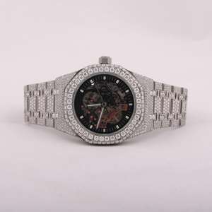 Estilo Hip Hop personalizado acero inoxidable negro esqueleto redondo Moissanite diamante hecho a mano Iced Out reloj para hombres y mujeres - Product Image 4