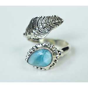 925 Sterling <b>Silver</b> Handmade Statement <b>Ring</b> Blue Larimar Gemstone Inlay Fine Quality Boho Style <b>Ring</b> Gift for Her - Product Image 3