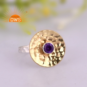 แหวนพลอยอเมทิสต์ธรรมชาติสีเงินสเตอร์ลิงแหวนวางซ้อนกันได้ - Product Image 2