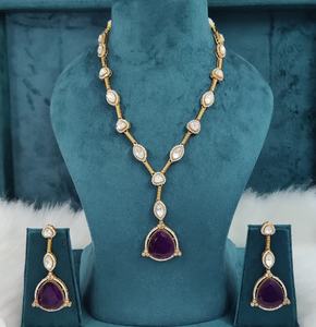 Ensemble de collier en laiton avec pierre polki et doublet en moissanite, collier minimaliste de luxe avec de belles boucles d'oreilles, idéal pour les soirées - Product Image 5