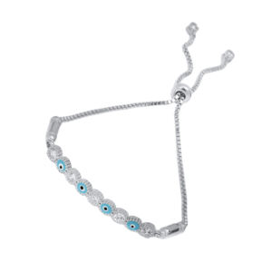 Piedra redonda CZ turquesa esmalte ojo diseño pulsera ajustable venta al por mayor 925 joyería de plata esterlina - Product Image 4