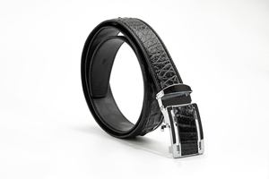 Ceinture en cuir véritable marron à motif crocodile pour homme avec boucle ardillon en alliage doré, style formel, moulage monobloc, design durable - Product Image 3