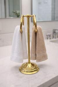 Brass <b>towel</b> <b>stand</b> classic <b>bathroom</b> holder polished metal surface sturdy construction timeless design luxury home decor utility - Product Image 5