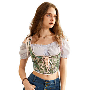 Haut corset à imprimé floral pour femmes Bustier à lacets devant sous le buste Camisole avec 11 os en plastique haut court à la mode pour l'été - Product Image 6
