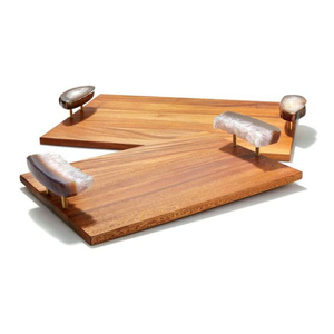 Bandeja de madera para servir alimentos de alta calidad con asas de resina Bandeja de té y café de postre de teca sólida para utensilios de cocina - Product Image 3