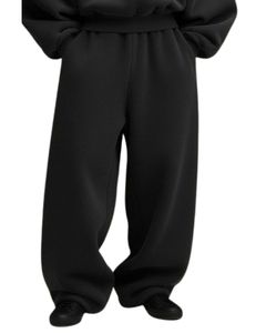 Mens Deep <b>Black</b> Fleece <b>Hoodie</b> And Loose Fit Jogger Tracksuit Set Winter Casual Pullover Hooded Sweatshirt Pants Streetwear - Product Image 5