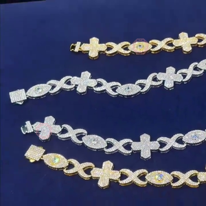 925 argent Sterling plaqué or D VVS naturel Moissanite laboratoire cultivé diamant Hip-Hop Evel Eye croix lien chaîne collier hommes/femmes - Product Image 1