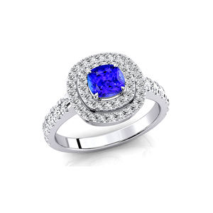 Bague solitaire halo en tanzanite 100% naturelle de luxe, or massif 18 carats plaqué rhodium, certifiée, coupe coussin, pour les mariages et les fêtes - Product Image 5