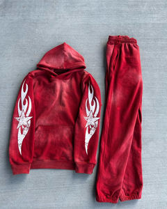 Chándal multicolor con estampado de pantalla para hombre con patrón de llama, sudaderas con capucha y pantalones de chándal acampanados, conjuntos de ropa de calle Vintage - Product Image 1