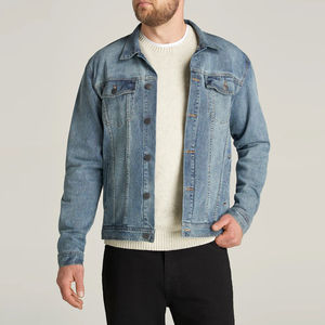 Veste Detroit en toile de coton pour homme de haute qualité, fermeture éclair intégrale, personnalisable, vintage, délavée au soleil, veste universitaire en denim - Product Image 1
