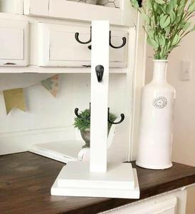 Support de tasse à café en bois blanc de grande taille avec crochet en métal, support de rangement pour la cuisine, organisateur de comptoir, unité de table, bases avec crochet - Product Image 1