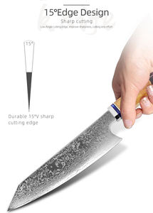 Venta al por mayor personalizado de alta calidad OEM ODM servicio profesional japonés Damasco cocina Chef cuchillo con mango de madera hoja fija - Product Image 3