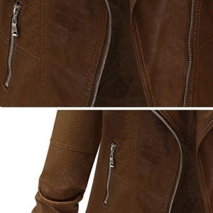 Veste de moto en cuir d'agneau écologique brodée, style européen et américain populaire, grande taille pour femmes, mode automne-hiver - Product Image 2