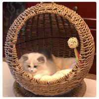 Panier-lit pour chat en osier et en jonc de mer fait à la main de haute qualité, avec coussin, pour chien et chat, produit tendance pour 2023 en provenance du Vietnam
