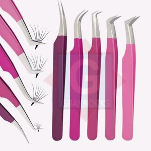 Vente en gros de pinces à cils en acier inoxydable de qualité supérieure Ensemble de pinces à cils à pointe en fibre de marque privée à 90 degrés - Product Image 1