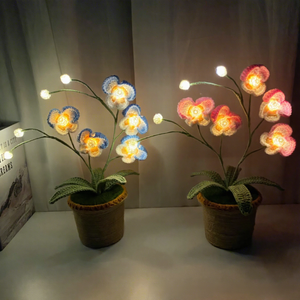 Fleurs artificielles Phalaenopsis en pot, finies, avec lumières LED, en fil tricoté à la main, pour décoration de Noël et de la maison, petites, pour l'exportation transfrontalière - Product Image 2
