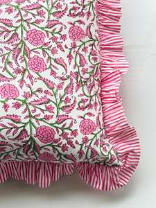 Taies d'oreiller en coton à volants floraux, 100% coton, housse de coussin à motifs imprimés à la main, coussin à volants bohème, coussins bohèmes - Product Image 4