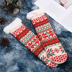 Christmas Winter Indoor Socks Woman Polar Fleece Non-slip Socks Grip Fashion Winter Thick Soft Fuzzy Floor Socks For Women