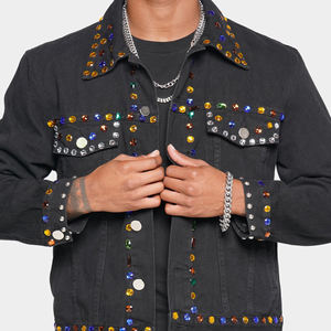 Hot Selling Premium Quality Canvas Thin Stand Collar Front Logo <b>Rhinestone</b> <b>Jacket</b> Warm Winter Comfortable Breathable High Street - Product Image 3