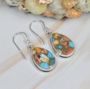 ต่างหูตะขอเกี่ยวอัญมณีสีเงินสเตอร์ลิงสีทองแดงหอยนางรมสีเทอร์ควอยส์925พลอยทำด้วยมือเครื่องประดับพลอยรูปทรงลูกแพร์ - Product Image 2