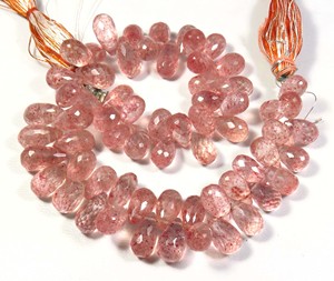 9.5-14mm perles de briolette à facettes en quartz rose naturel 9 \ "brin cristal d'améthyste gemmes en vrac perles de larme de quartz fraise - Product Image 5